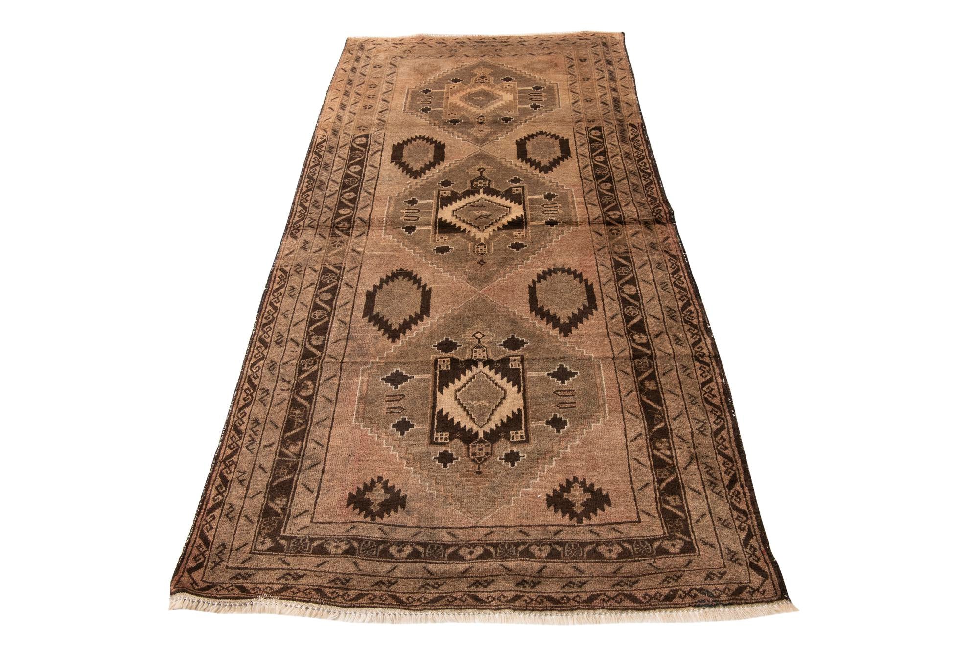 3' 7 x 7' 3 Hand Knotted Ultra Vintage Persian Wool Runner Rug