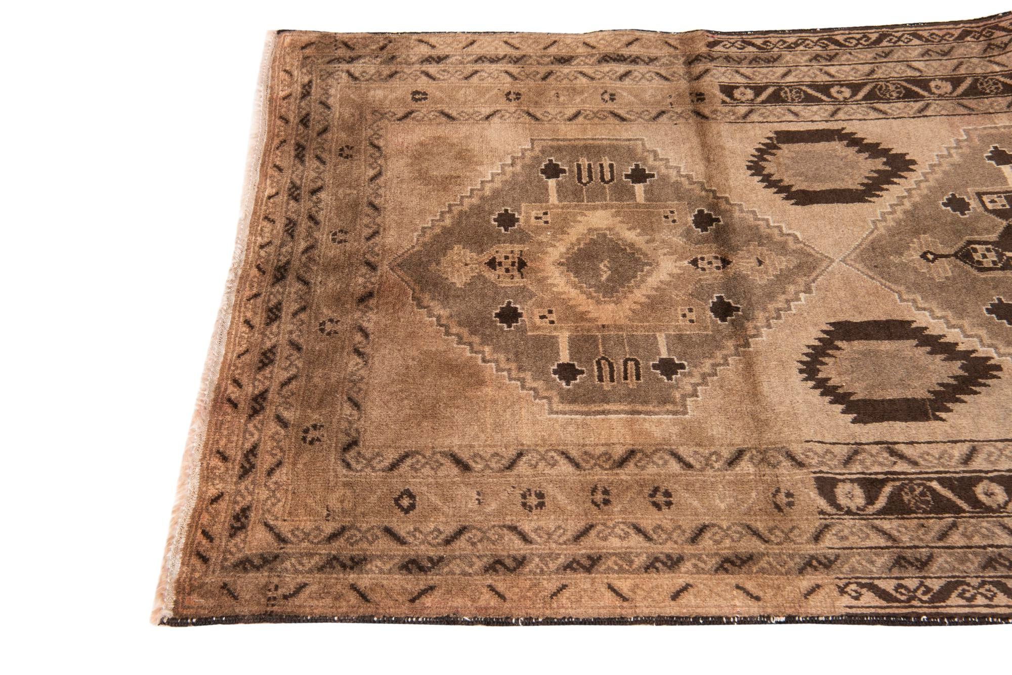 3' 7 x 7' 3 Hand Knotted Ultra Vintage Persian Wool Runner Rug
