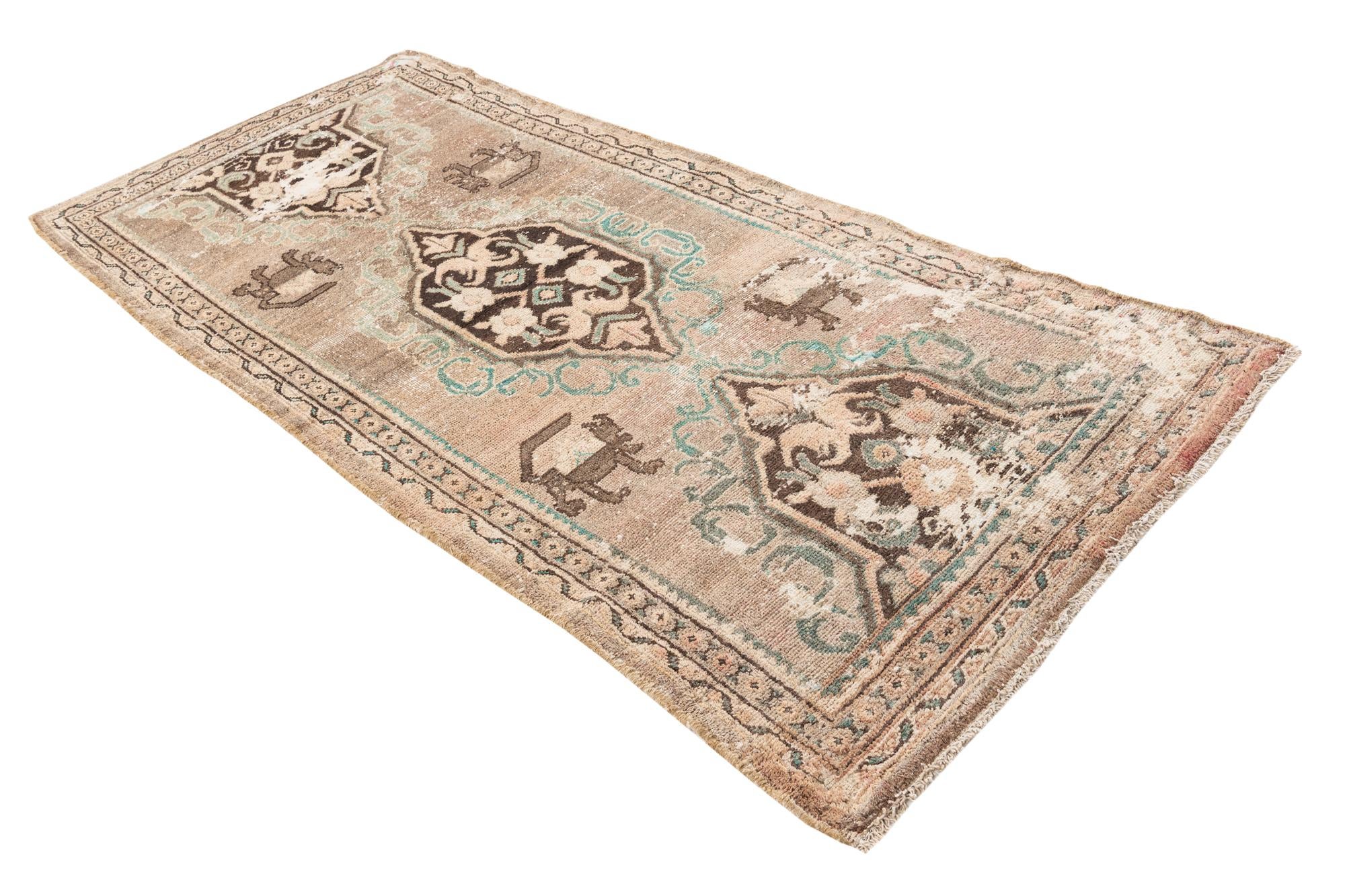 3' 9 x 8' 4 Hand Knotted Ultra Vintage Persian Wool Runner Rug