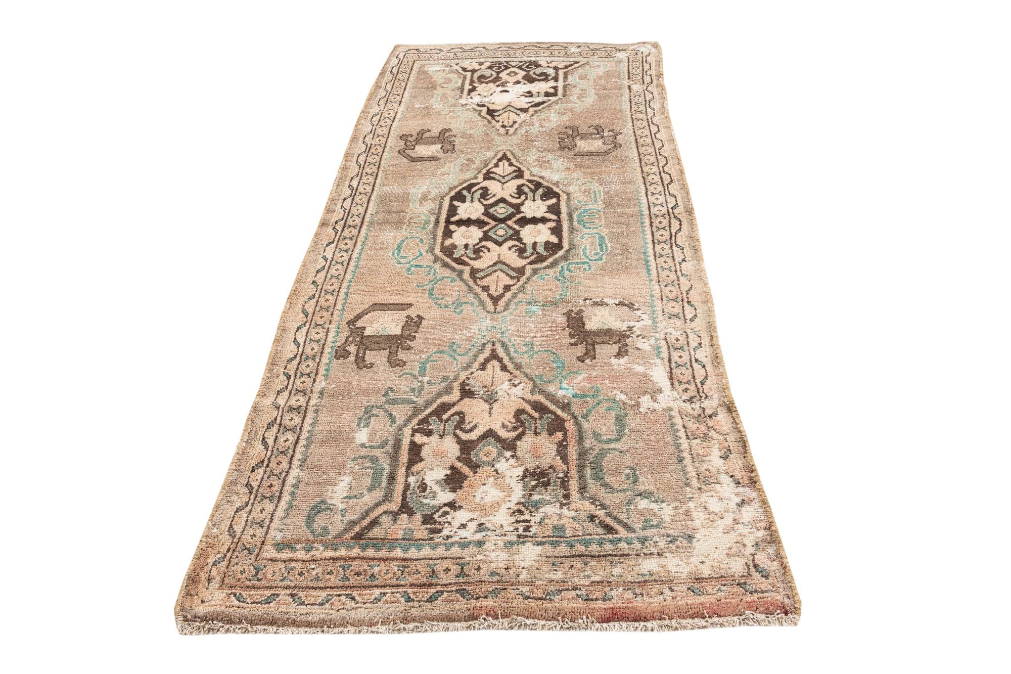 3' 9 x 8' 4 Hand Knotted Ultra Vintage Persian Wool Runner Rug