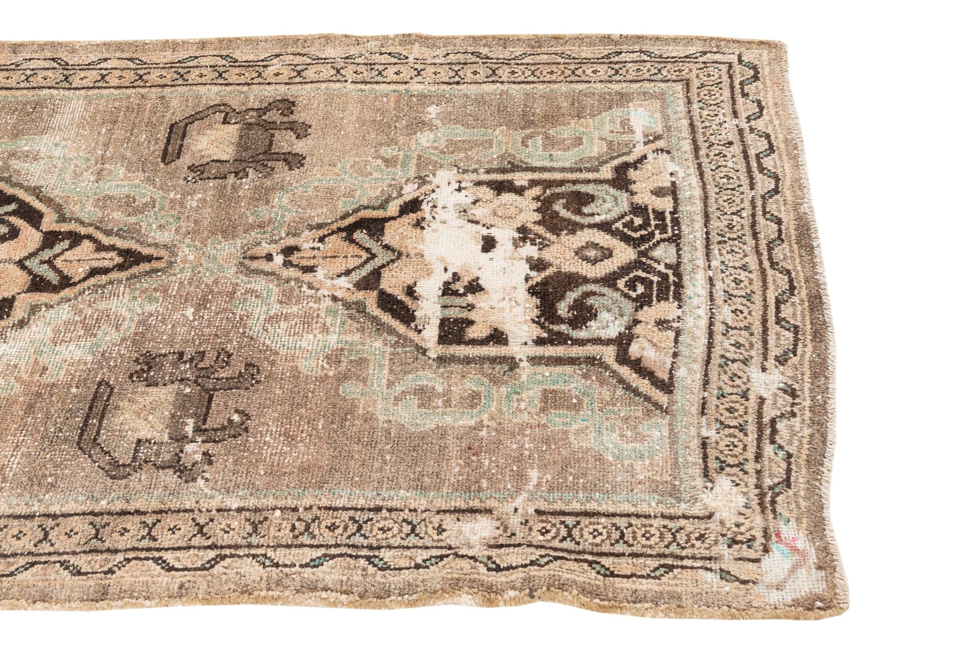 3' 9 x 8' 4 Hand Knotted Ultra Vintage Persian Wool Runner Rug