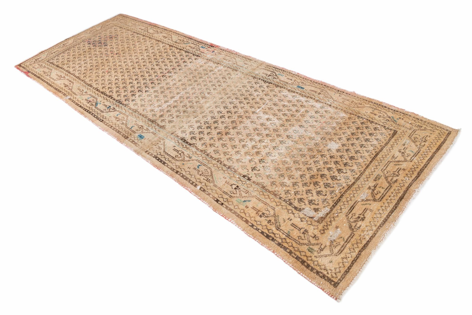 4' 1 x 10' 1 Hand Knotted Ultra Vintage Persian Wool Runner Rug