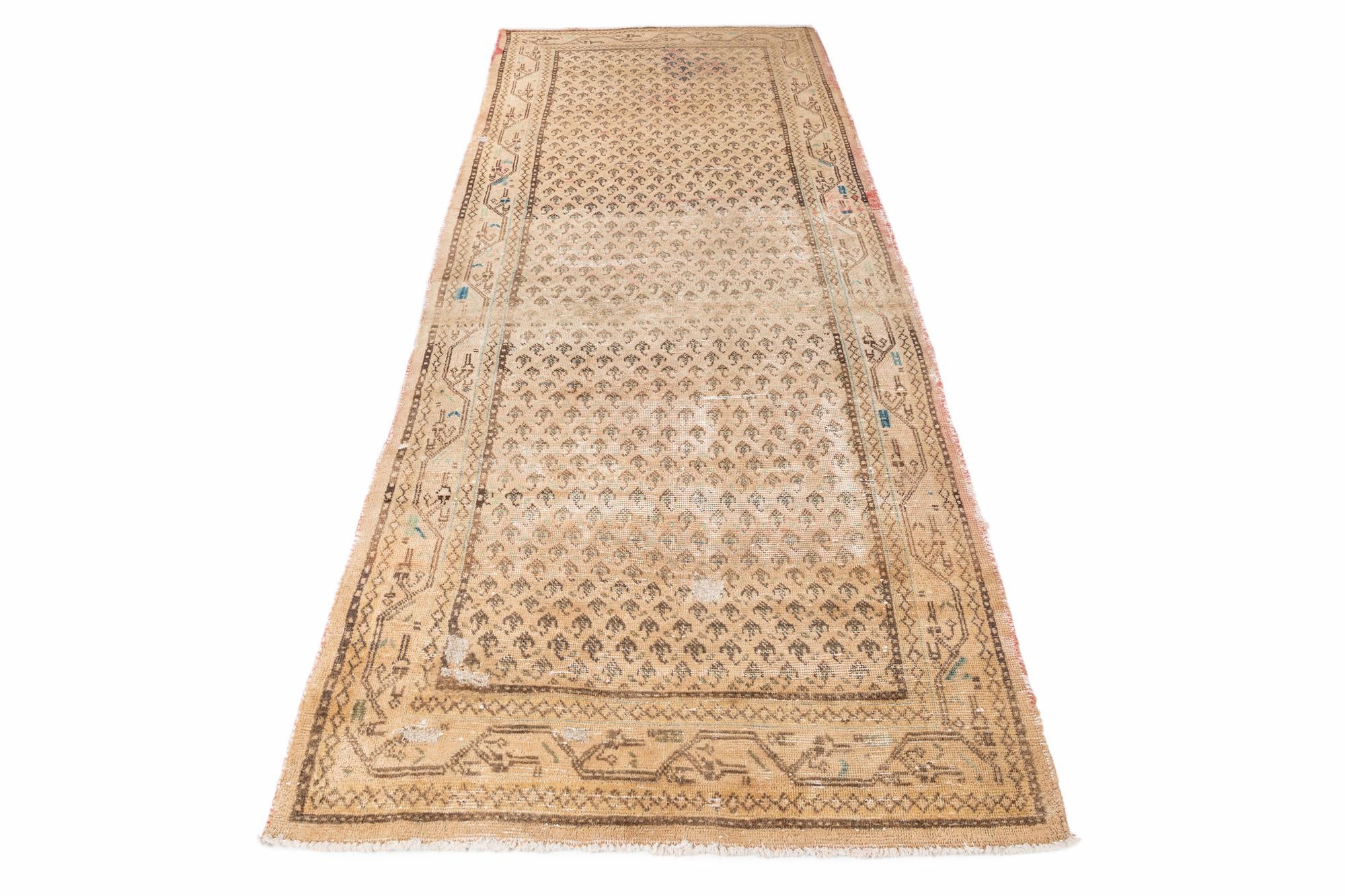 4' 1 x 10' 1 Hand Knotted Ultra Vintage Persian Wool Runner Rug