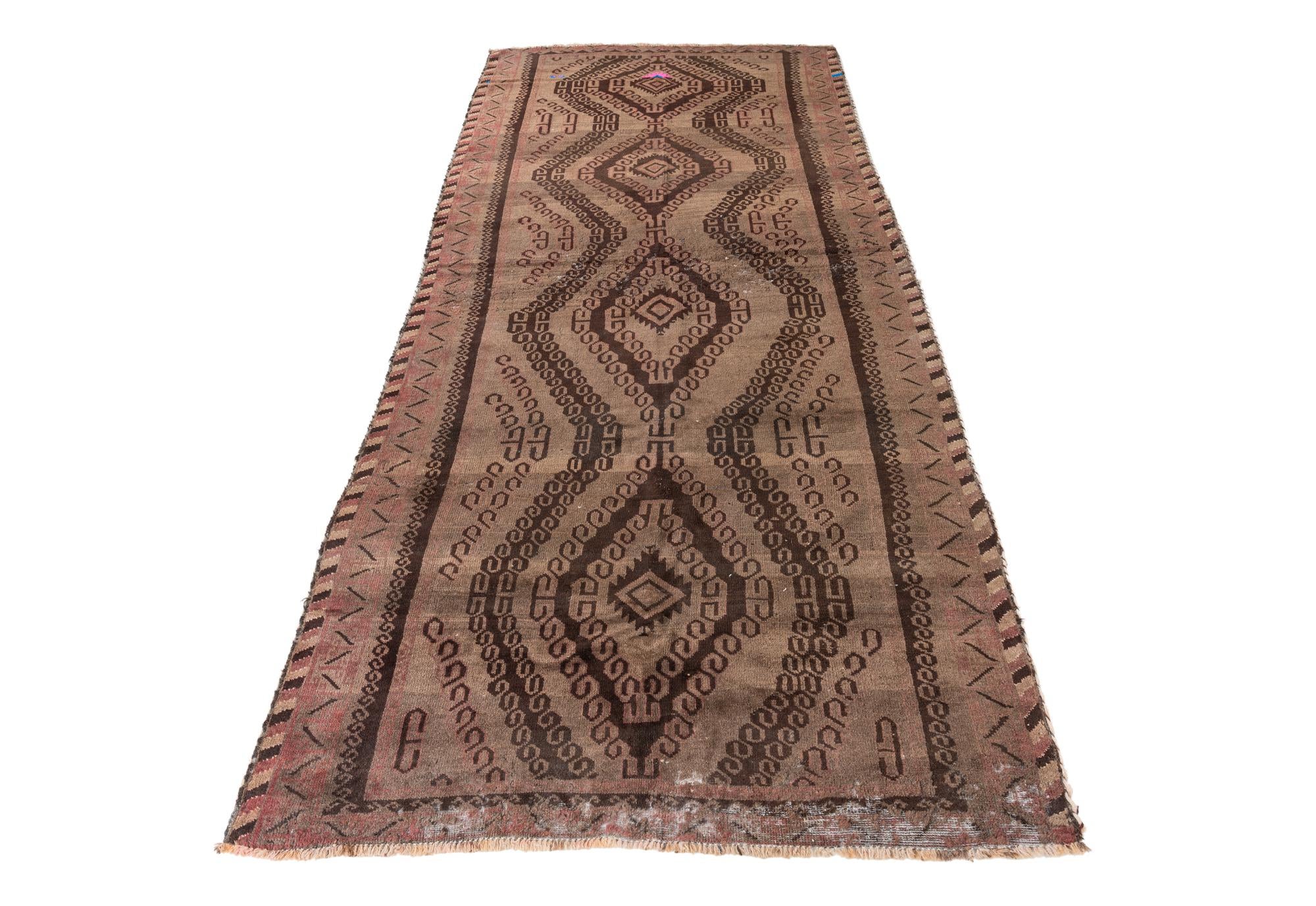 4' 7 x 10' 4 Hand Knotted Ultra Vintage Persian Wool Runner Rug