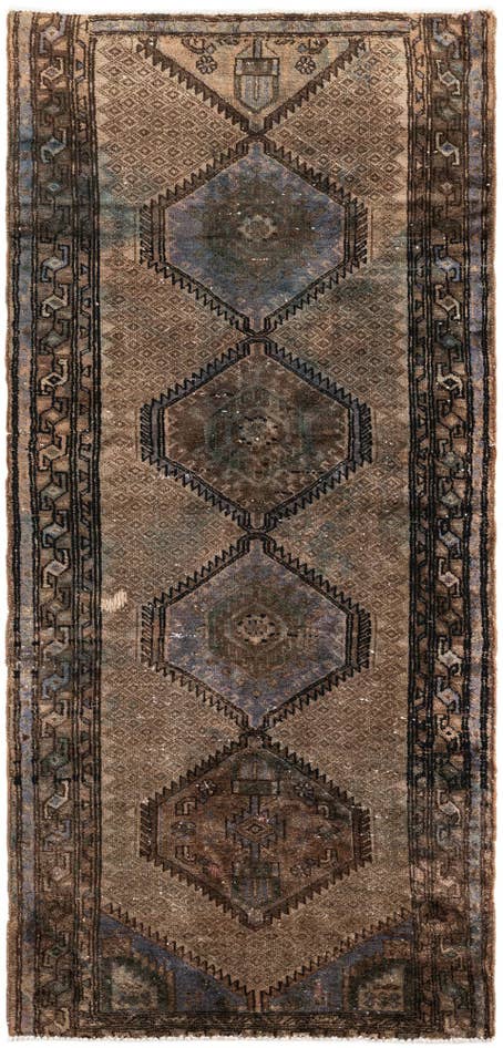 Detail image of 3' 7 x 7' 9 Hand Knotted Ultra Vintage Persian Wool Runner Rug