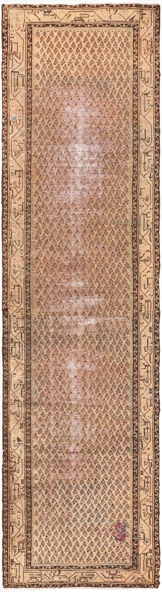 3' 8 x 13' 9  Hand Knotted Ultra Vintage Persian Wool Runner Rug