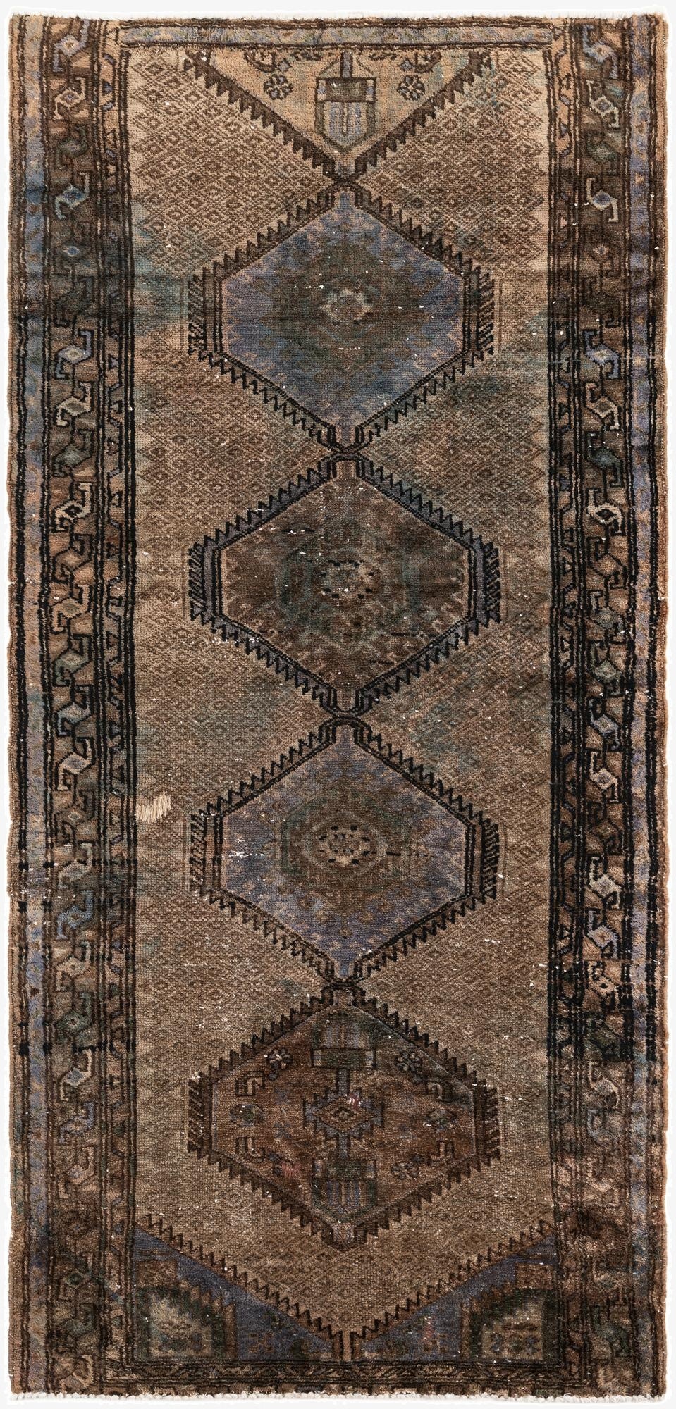 3' 7 x 7' 9  Hand Knotted Ultra Vintage Persian Wool Runner Rug