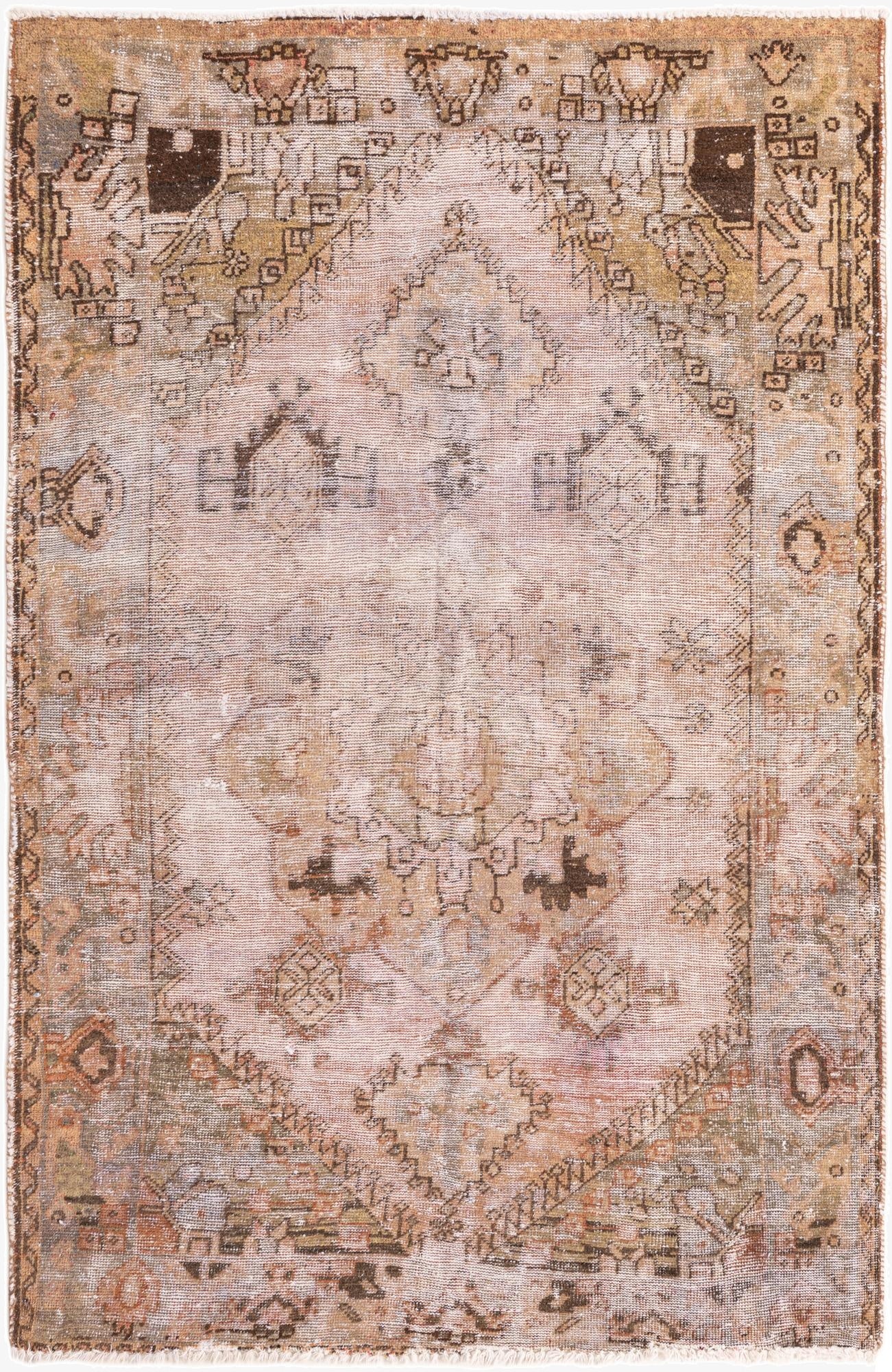 4' 4 x 6' 9  Hand Knotted Ultra Vintage Persian Wool Runner Rug