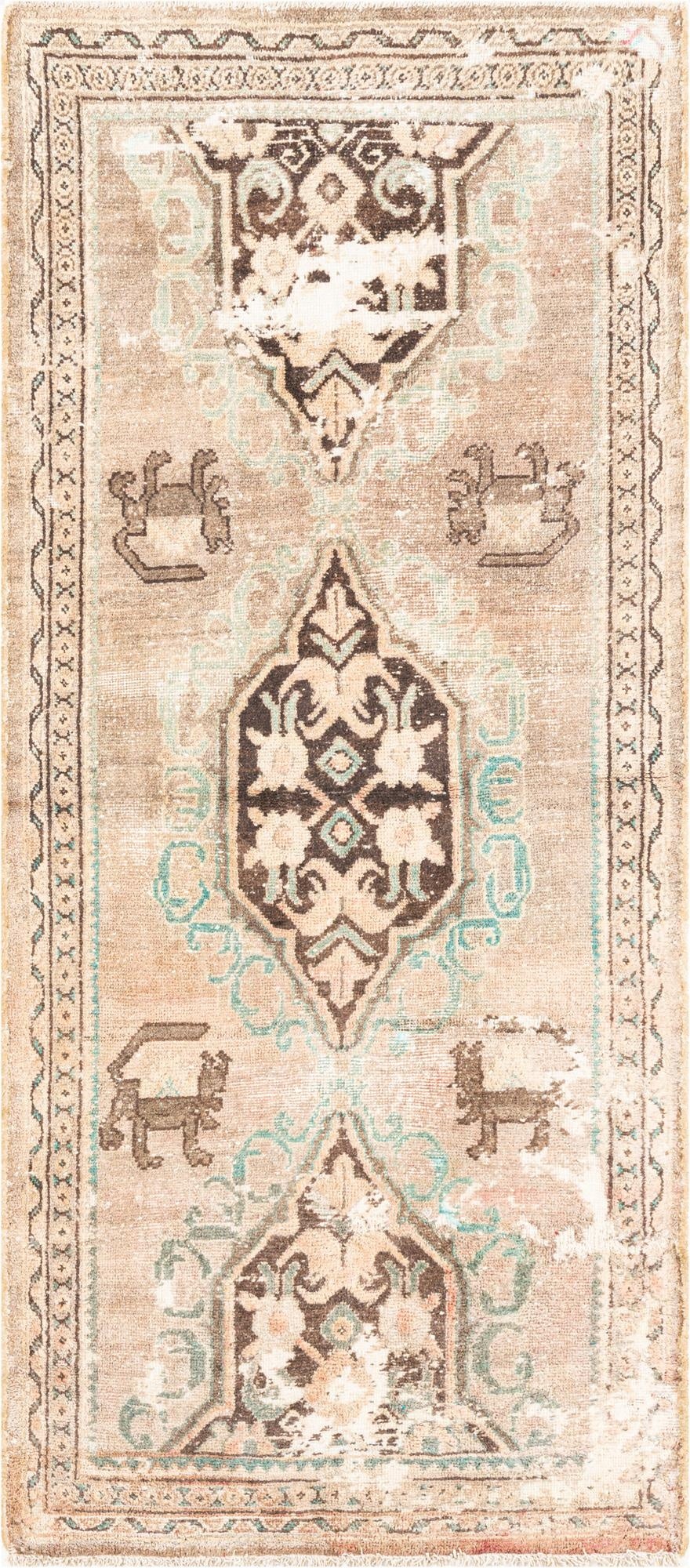 3' 9 x 8' 4  Hand Knotted Ultra Vintage Persian Wool Runner Rug
