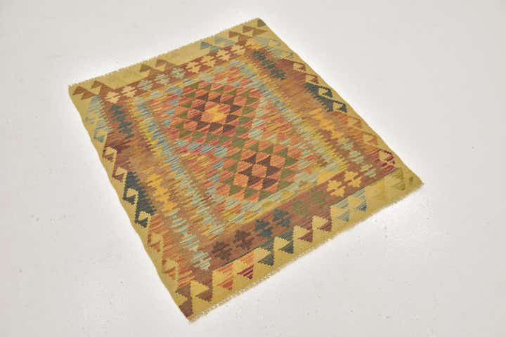 3' x 3' 6 Hand Woven Kilim Maymana Wool Square Rug