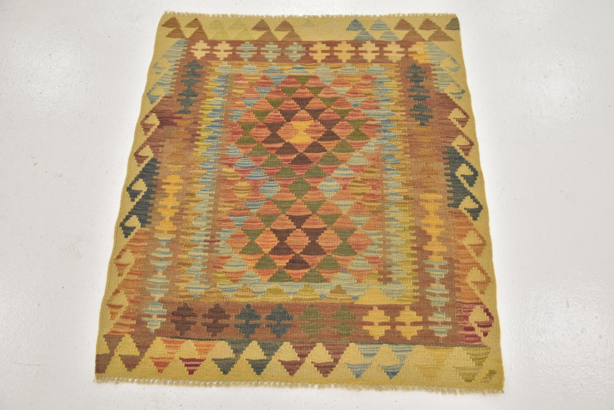 3' x 3' 6 Hand Woven Kilim Maymana Wool Square Rug
