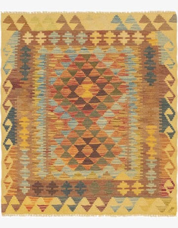 3' x 3' 6 Hand Woven Kilim Maymana Wool Square Rug