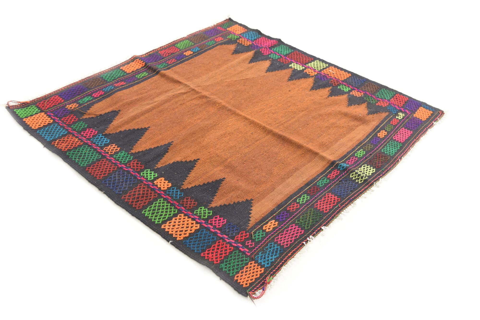 3' 10 x 4' 1 Hand Woven Kilim Modern Wool Square Rug