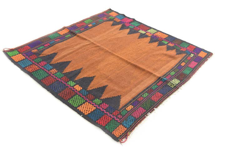 Detailfoto van 115cm x 125cm Handgeweven Kilim Modern Wol Vierkant Vloerkleed