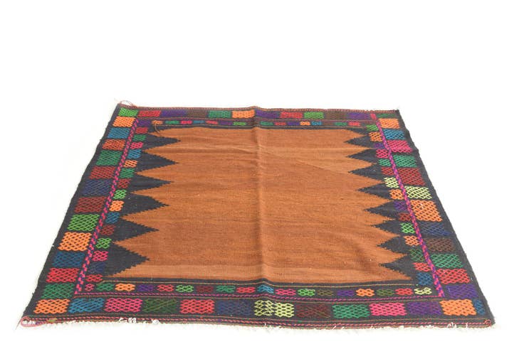 Detailfoto van 115cm x 125cm Handgeweven Kilim Modern Wol Vierkant Vloerkleed