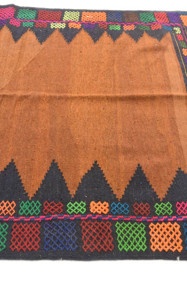Detailfoto van 115cm x 125cm Handgeweven Kilim Modern Wol Vierkant Vloerkleed