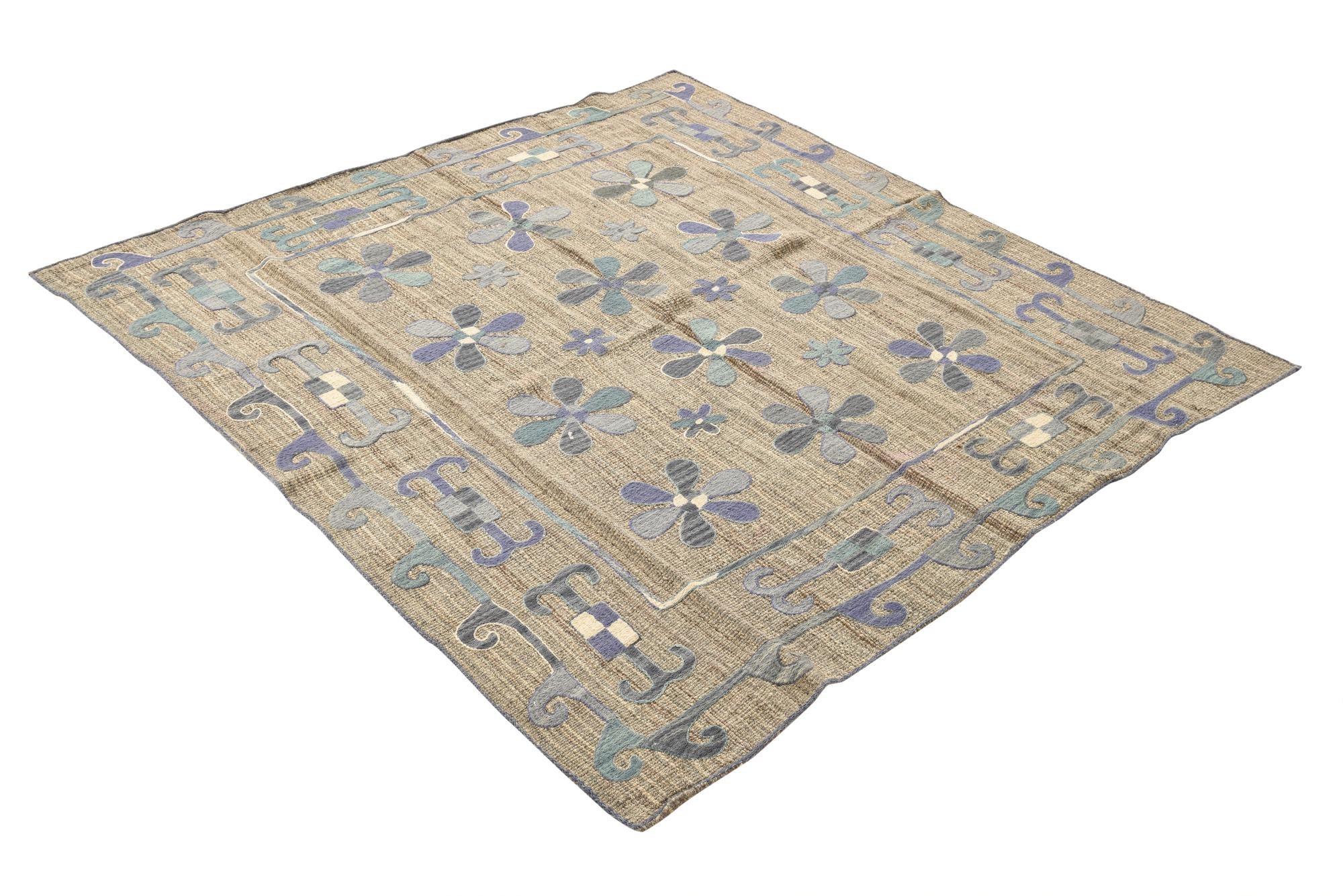 5' 5 x 5' 7 Hand Woven Kilim Suzani Wool Square Rug