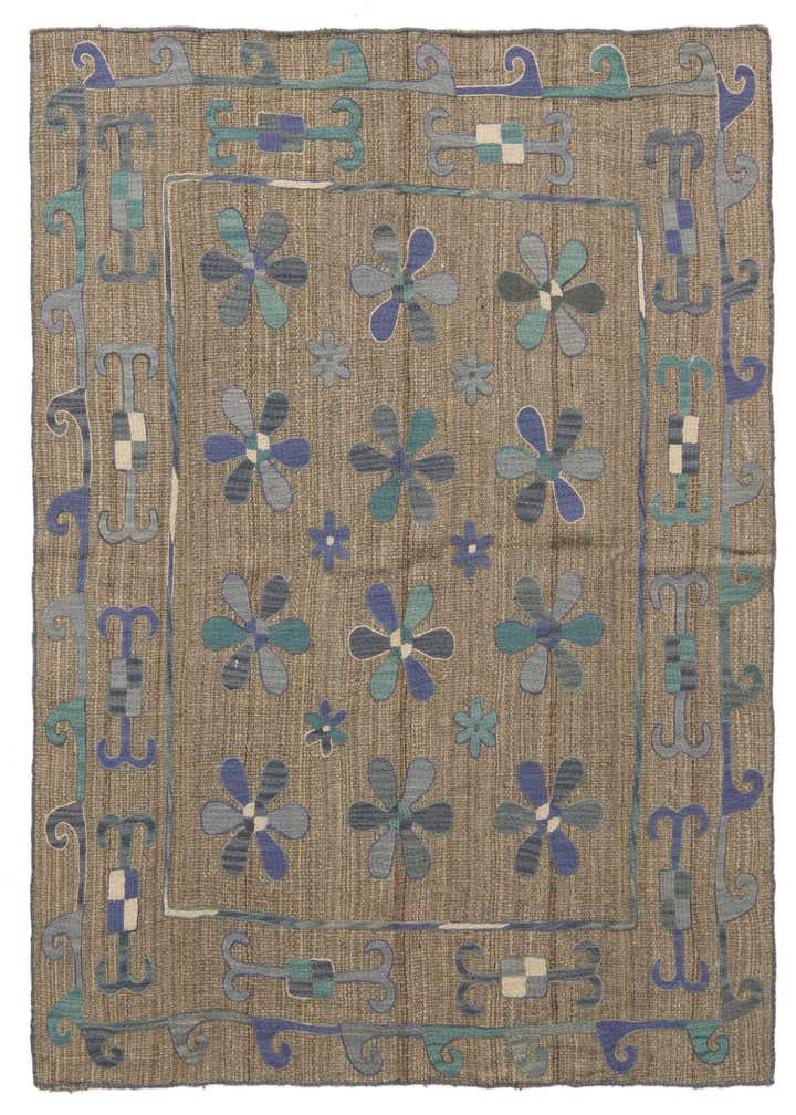 5' 5 x 5' 7 Hand Woven Kilim Suzani Wool Square Rug