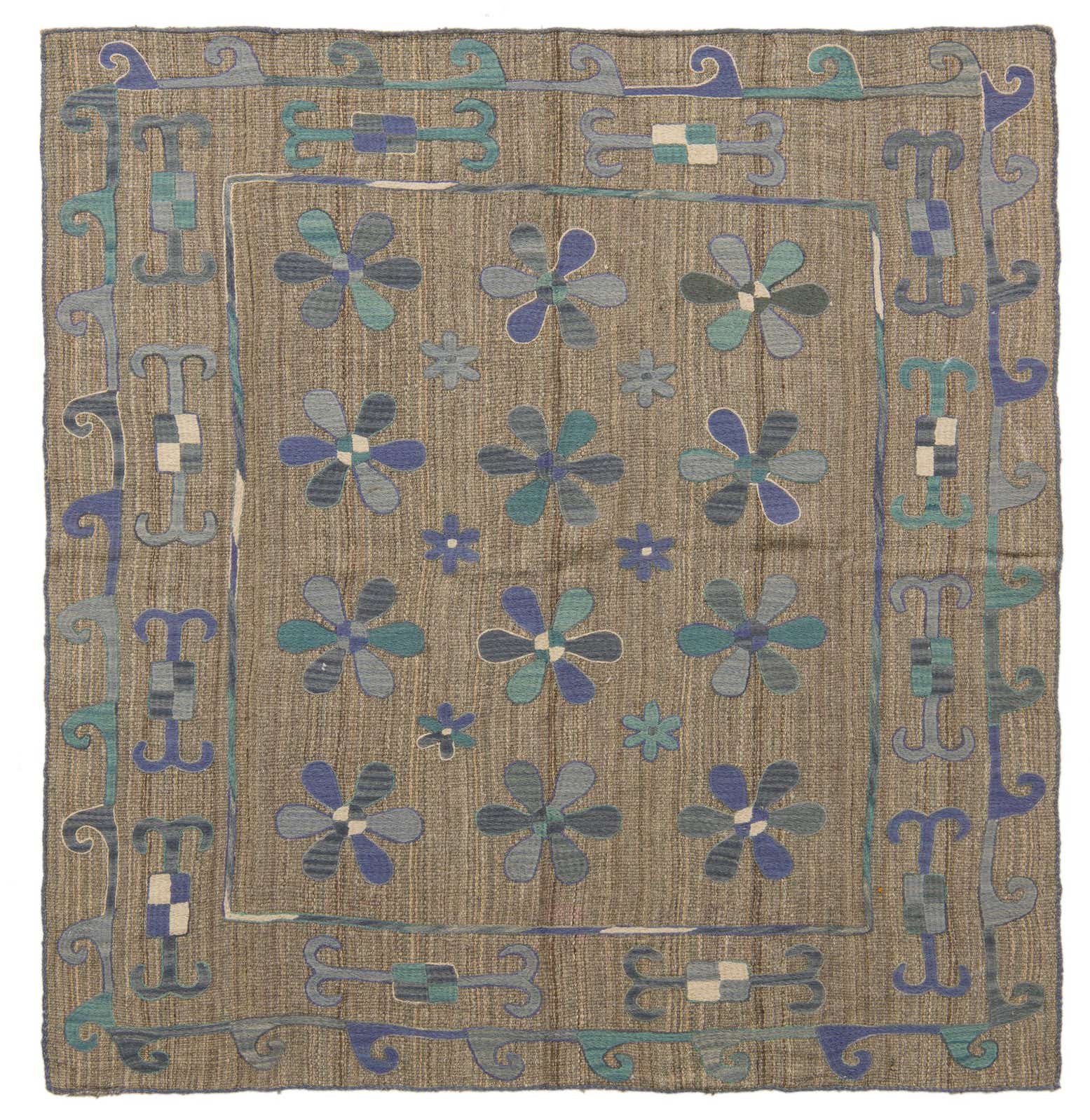 5' 5 x 5' 7 Hand Woven Kilim Suzani Wool Square Rug
