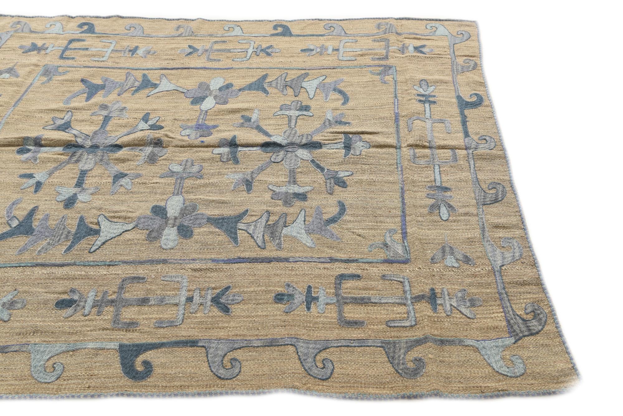 5' 2 x 5' 10 Hand Woven Kilim Suzani Wool Square Rug