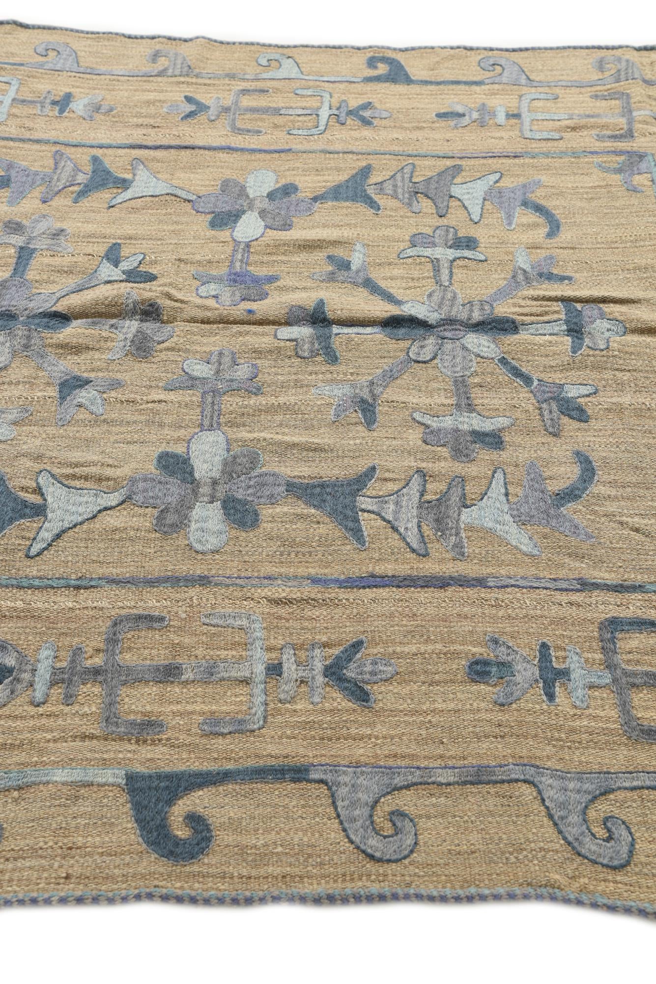 5' 2 x 5' 10 Hand Woven Kilim Suzani Wool Square Rug