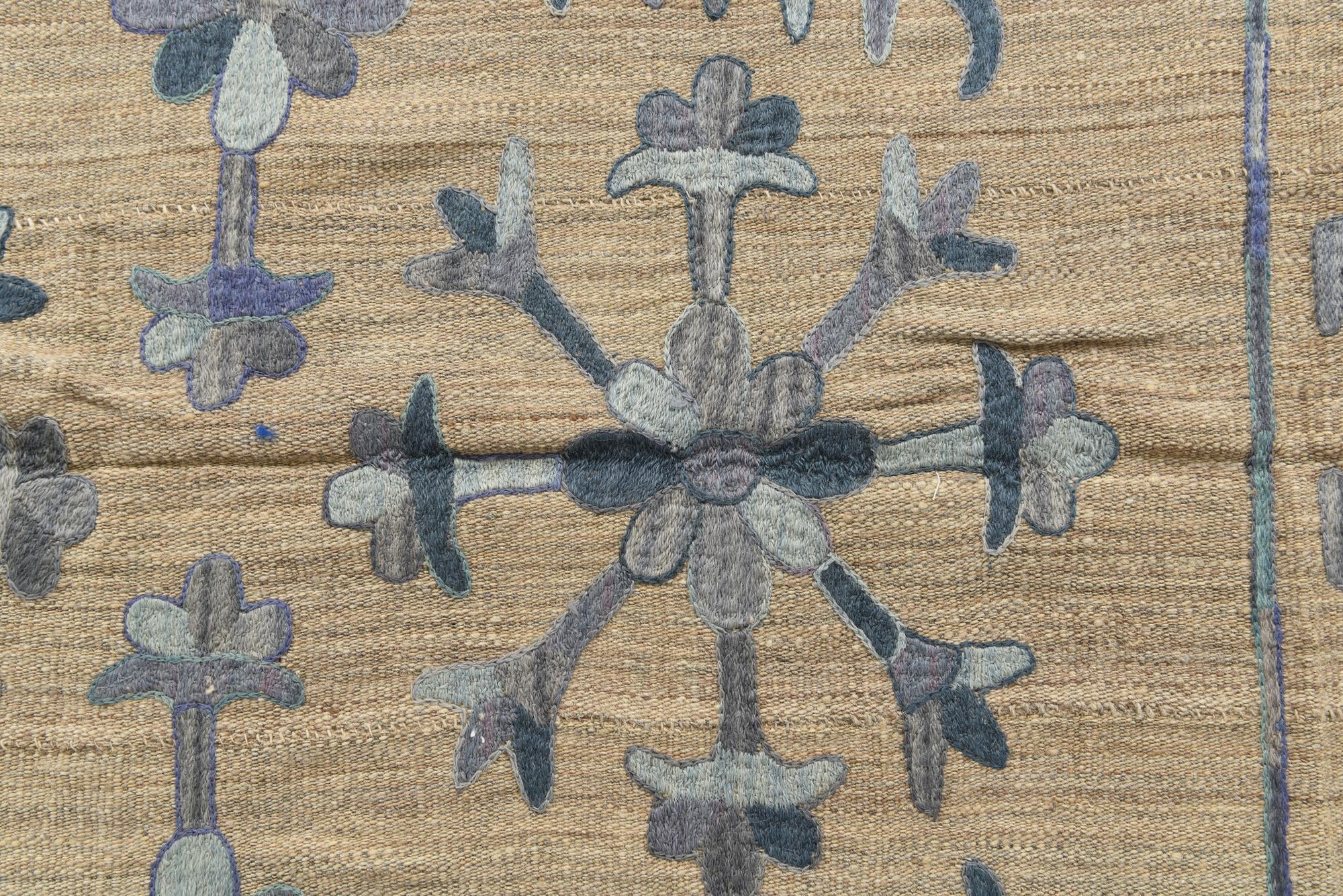 5' 2 x 5' 10 Hand Woven Kilim Suzani Wool Square Rug