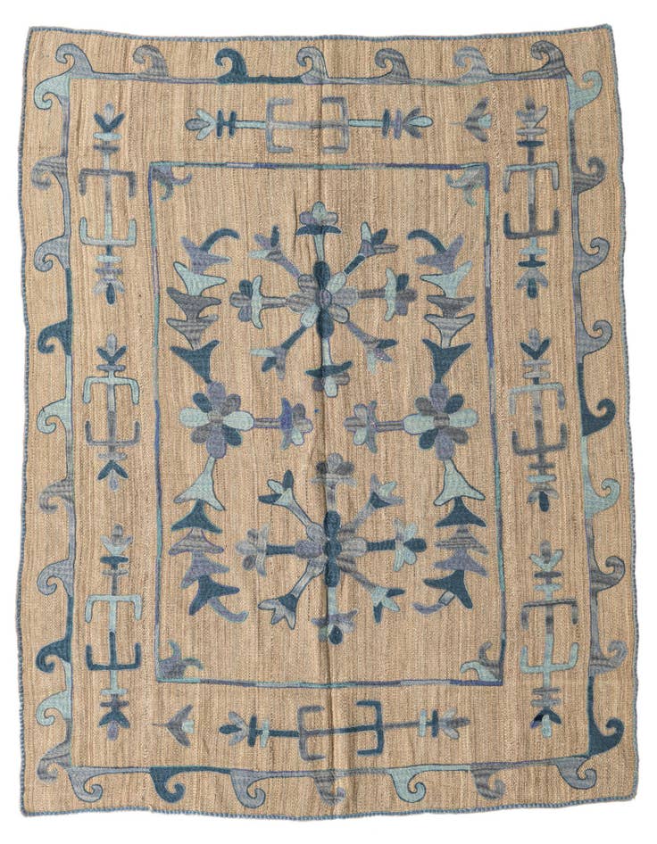 Detail image of 5' 2 x 5' 10 Hand Woven Kilim Suzani Wool Square Rug