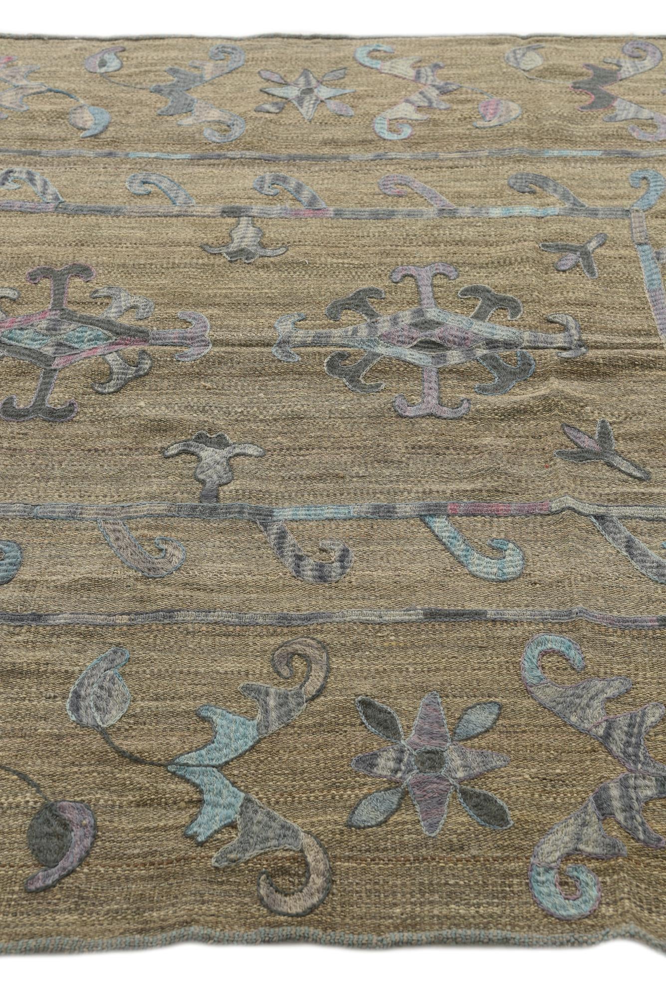 5' 2 x 6' 5 Hand Woven Kilim Suzani Wool Square Rug