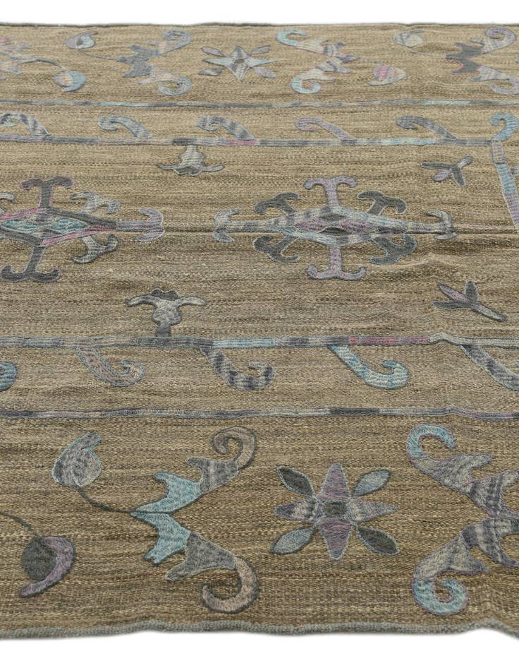 Detail image of 5' 2 x 6' 5  Hand Woven Kilim Suzani Wool Square Rug