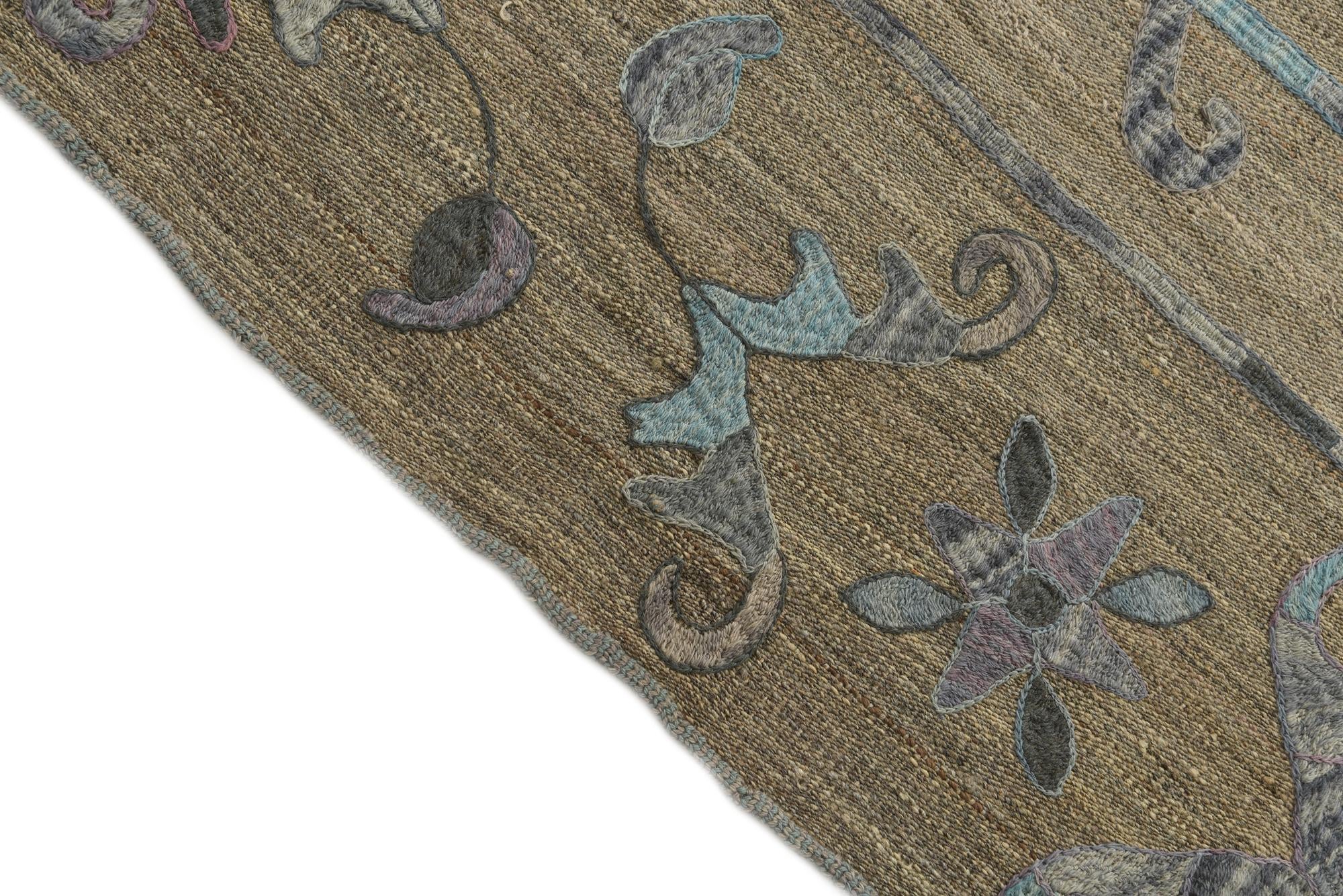 5' 2 x 6' 5 Hand Woven Kilim Suzani Wool Square Rug