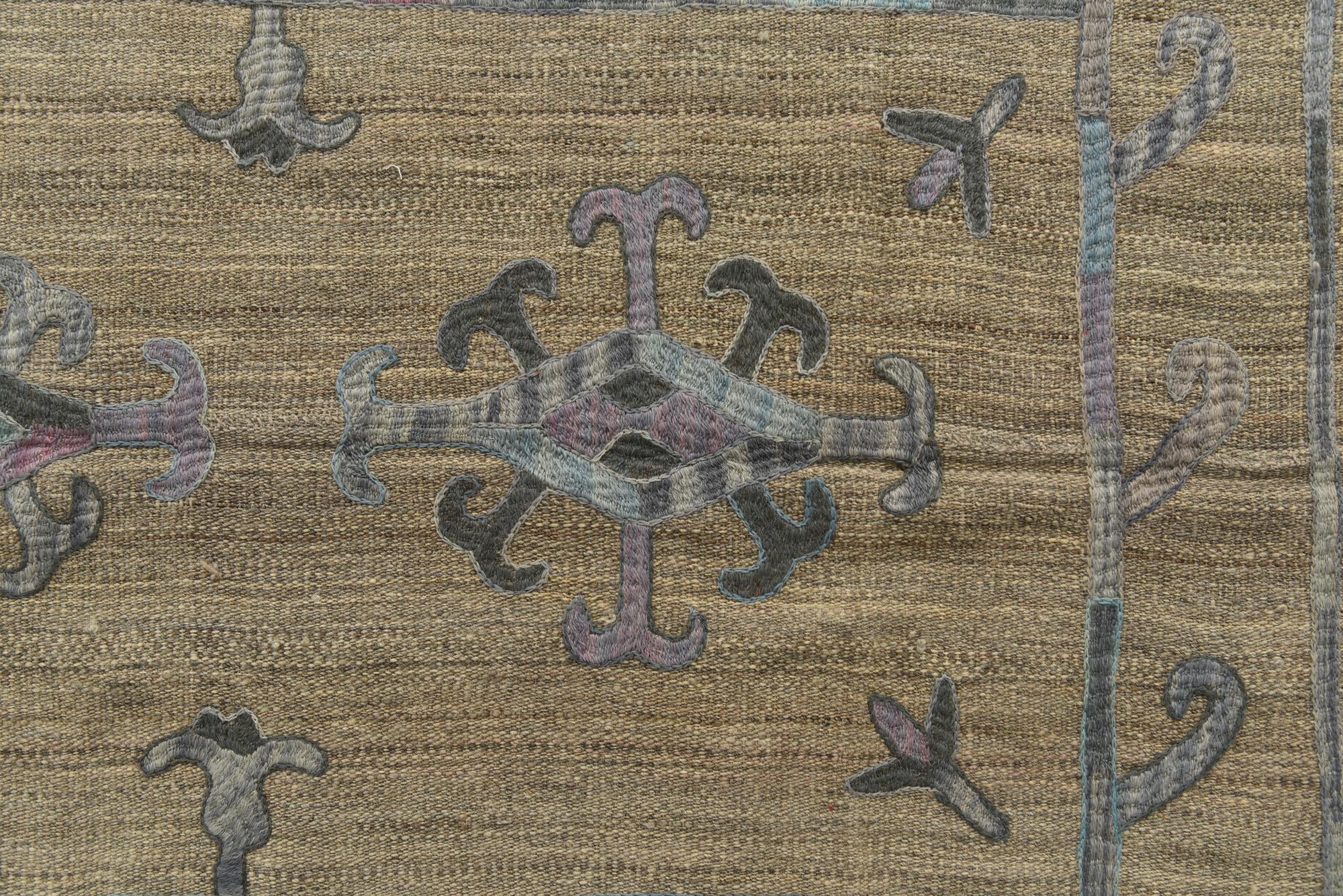 5' 2 x 6' 5 Hand Woven Kilim Suzani Wool Square Rug