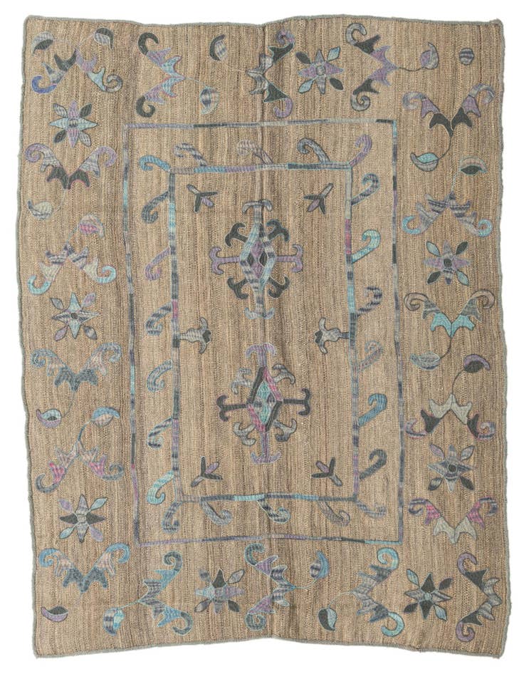 Detail image of 5' 2 x 6' 5 Hand Woven Kilim Suzani Wool Square Rug