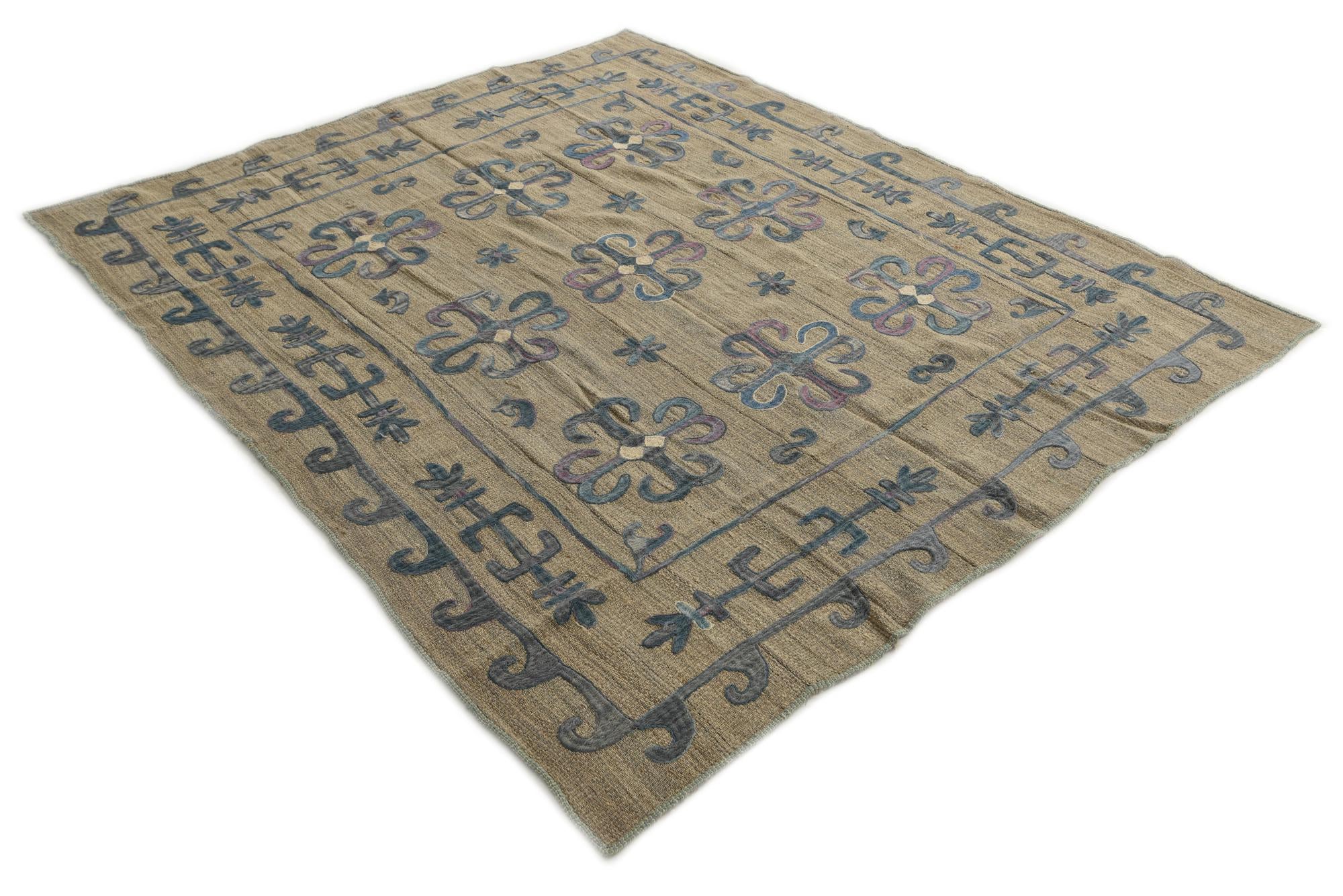 6' x 7' 1 Hand Woven Kilim Suzani Wool Square Rug