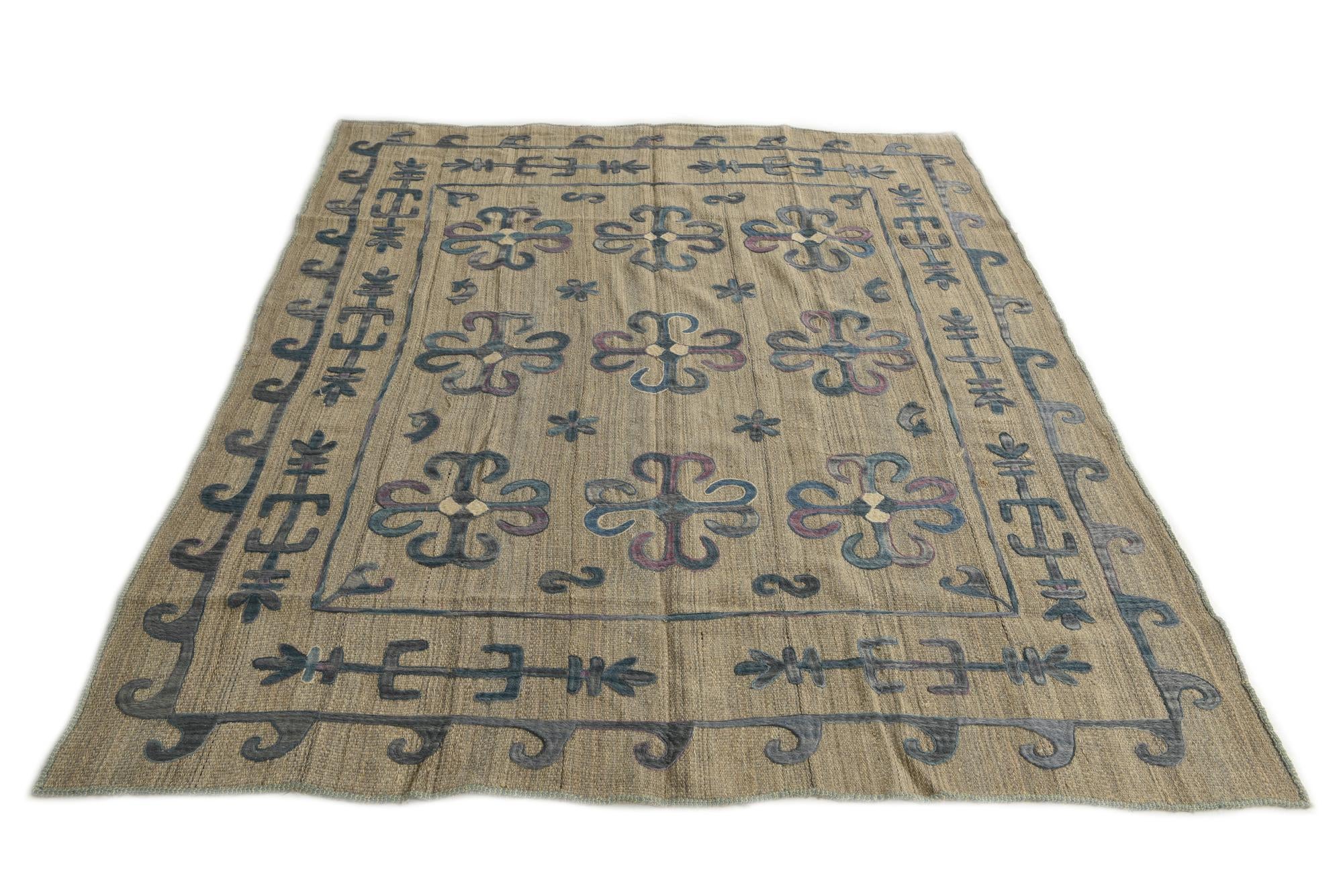 6' x 7' 1 Hand Woven Kilim Suzani Wool Square Rug