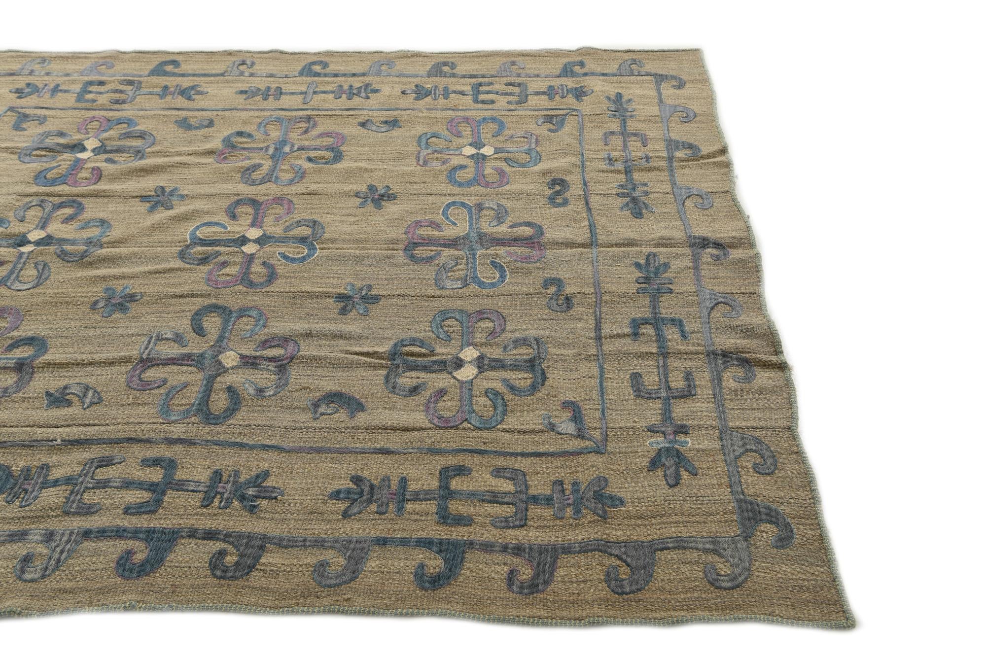 6' x 7' 1 Hand Woven Kilim Suzani Wool Square Rug