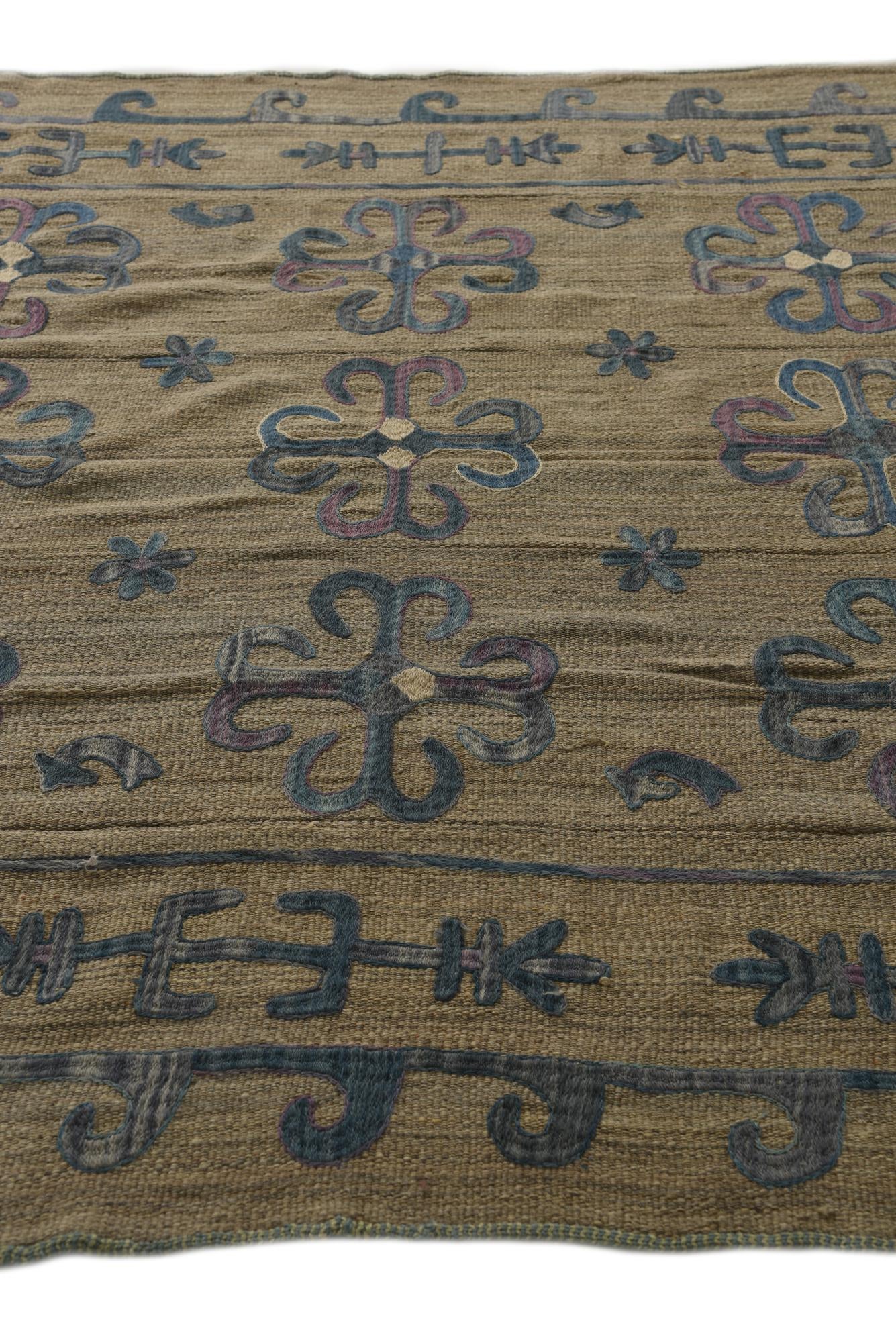 6' x 7' 1 Hand Woven Kilim Suzani Wool Square Rug