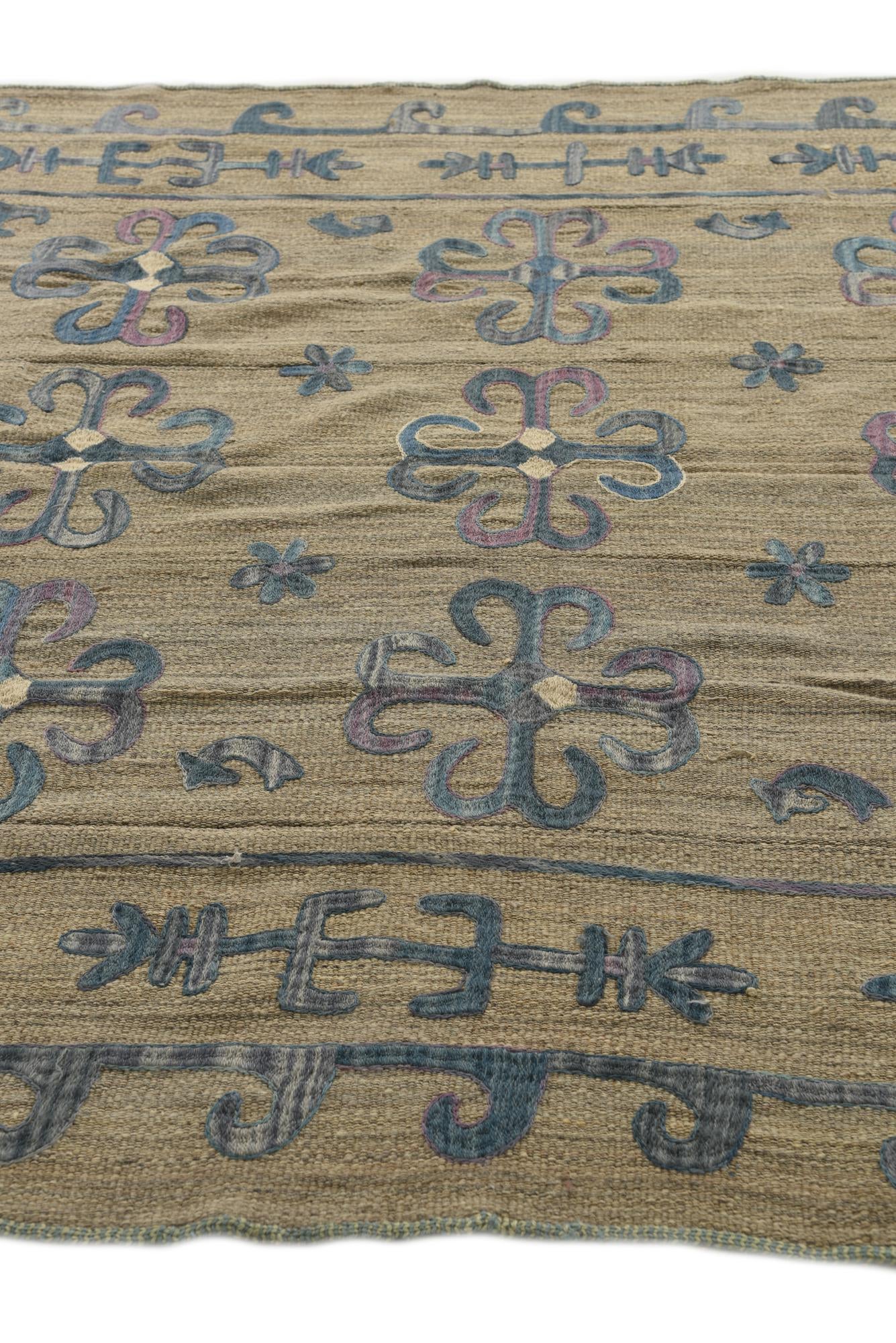 6' x 7' 1 Hand Woven Kilim Suzani Wool Square Rug