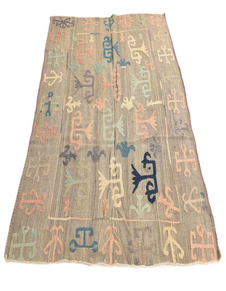 Detail image of 5' x 5' 10  Hand Woven Kilim Suzani Wool Square Rug