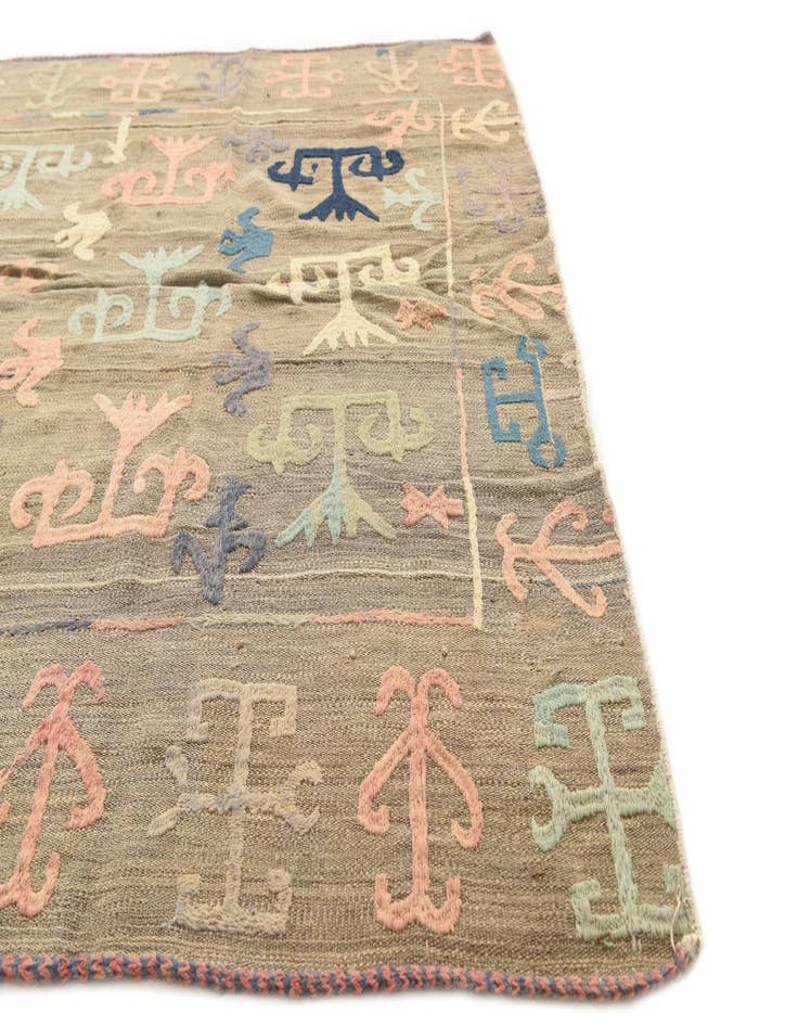 Detail image of 5' x 5' 10  Hand Woven Kilim Suzani Wool Square Rug