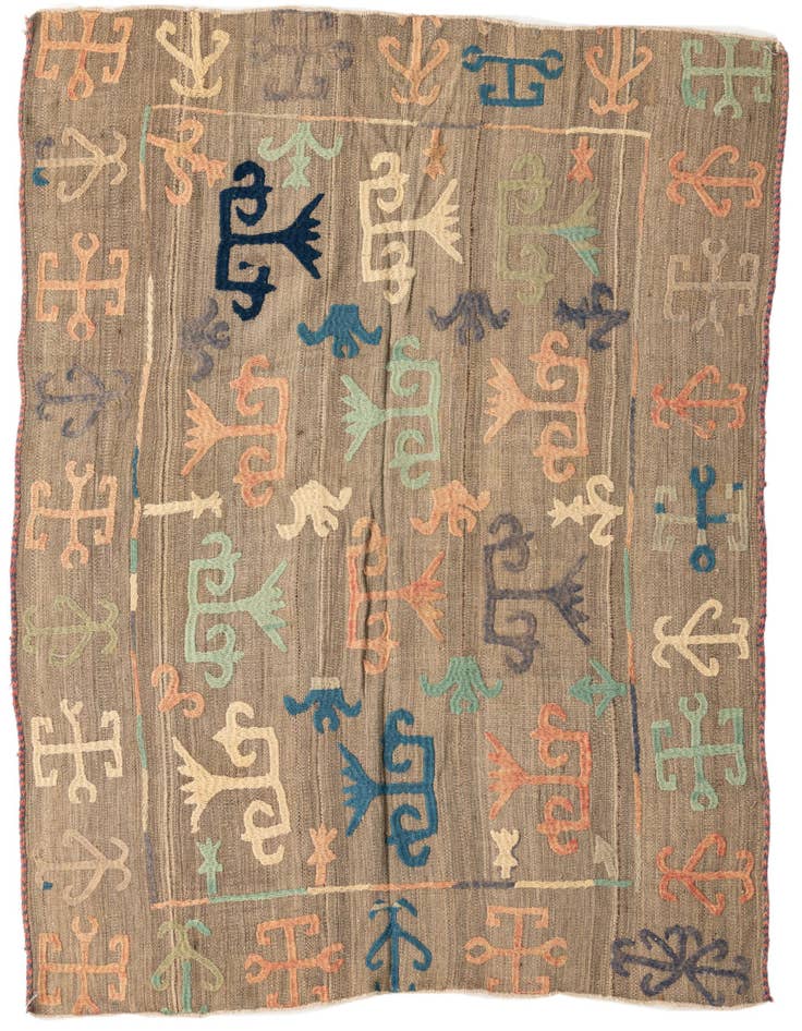 Detail image of 5' x 5' 10 Hand Woven Kilim Suzani Wool Square Rug