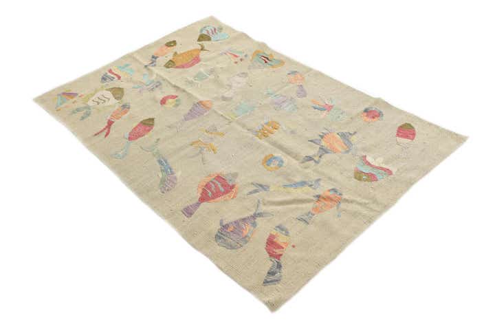 8' 7 x 9' Hand Woven Kilim Suzani Wool Square Rug