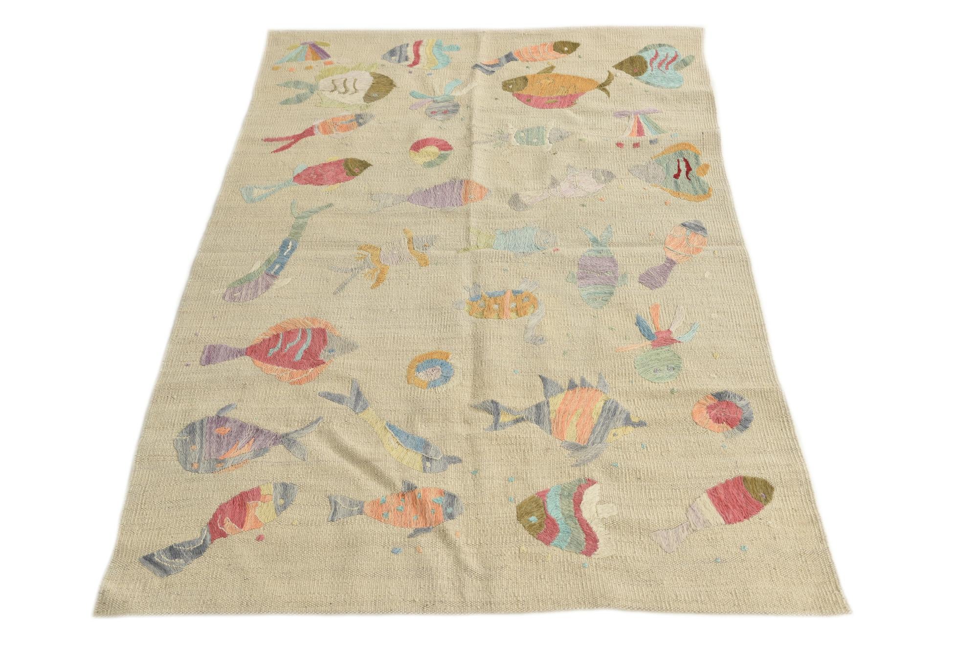 8' 7 x 9' Hand Woven Kilim Suzani Wool Square Rug