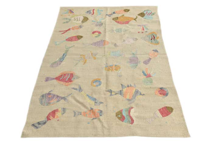 8' 7 x 9' Hand Woven Kilim Suzani Wool Square Rug