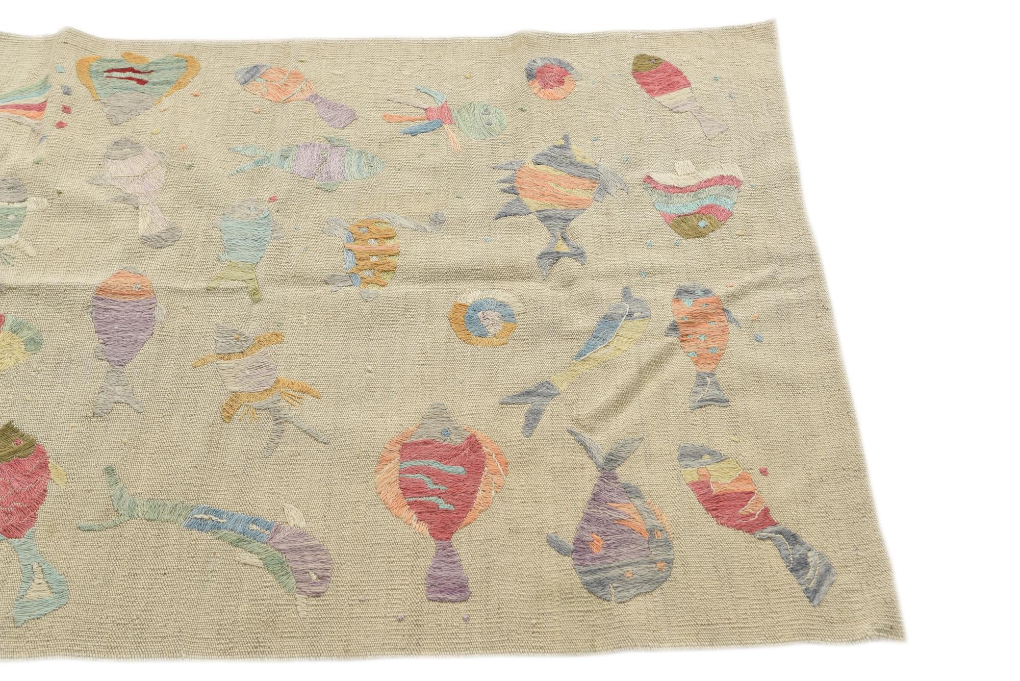 8' 7 x 9' Hand Woven Kilim Suzani Wool Square Rug