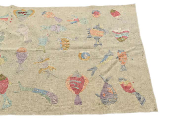 8' 7 x 9' Hand Woven Kilim Suzani Wool Square Rug