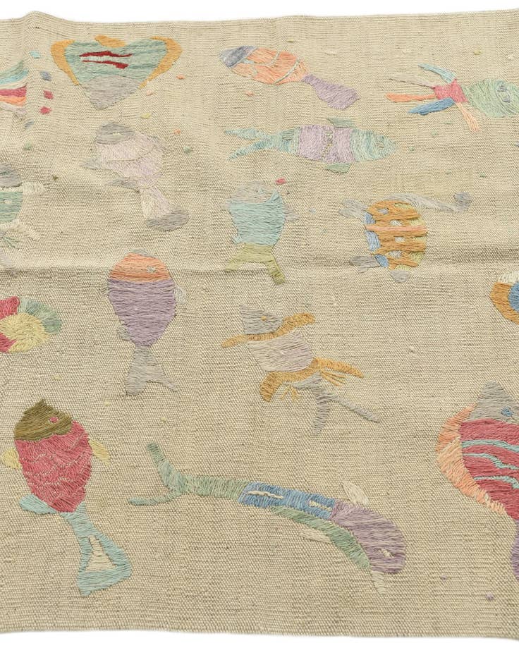 Detail image of 8' 7 x 9'  Hand Woven Kilim Suzani Wool Square Rug