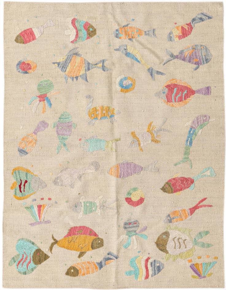 Detail image of 8' 7 x 9' Hand Woven Kilim Suzani Wool Square Rug