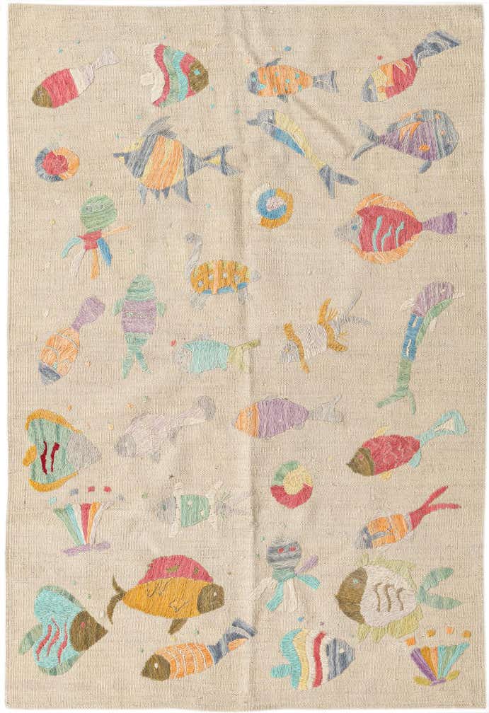 8' 7 x 9' Hand Woven Kilim Suzani Wool Square Rug