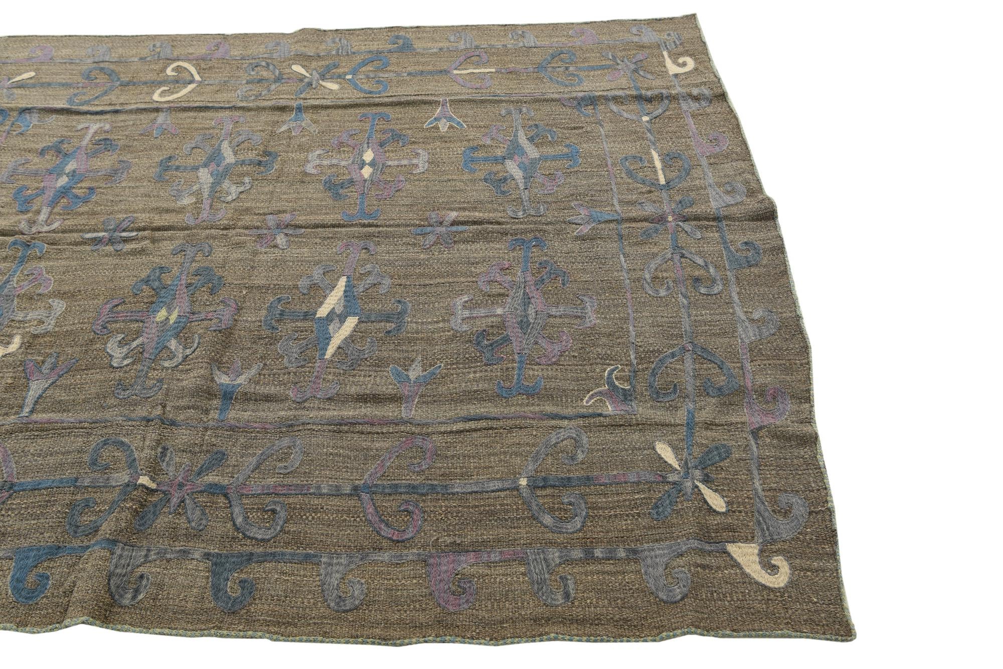 5' 8 x 6' 9 Hand Woven Kilim Suzani Wool Square Rug