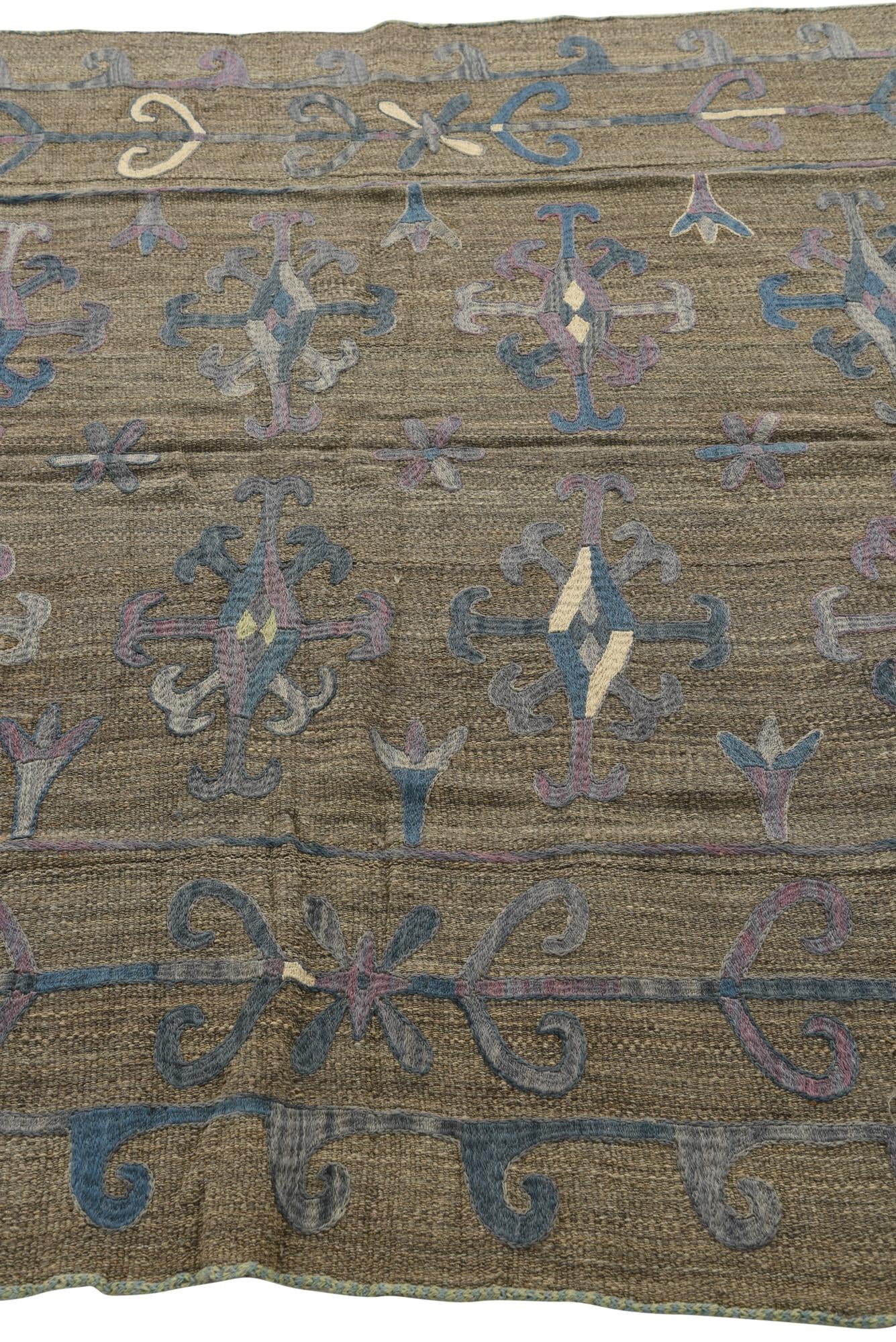 5' 8 x 6' 9 Hand Woven Kilim Suzani Wool Square Rug